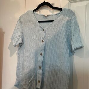 Weatherproof Blue Short Sleeve Ribbed Button Down Shirt
